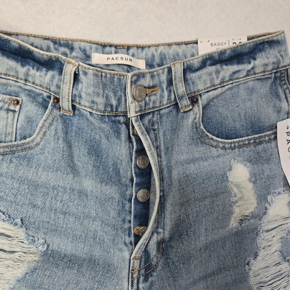 PacSun Baggy Jeans Kia Wash Distressed Ripped High Waisted Blue Denim 29